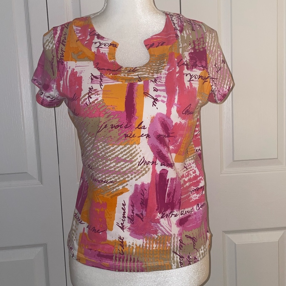Hearts of Palm Petite Women’s SZ PM Pink/Orange/Tan Pull Over Top